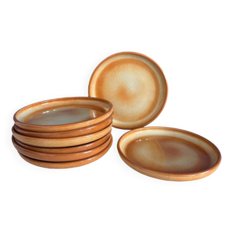 Montgolfier stoneware flat plate set with rims made in France vintage - varnished stoneware