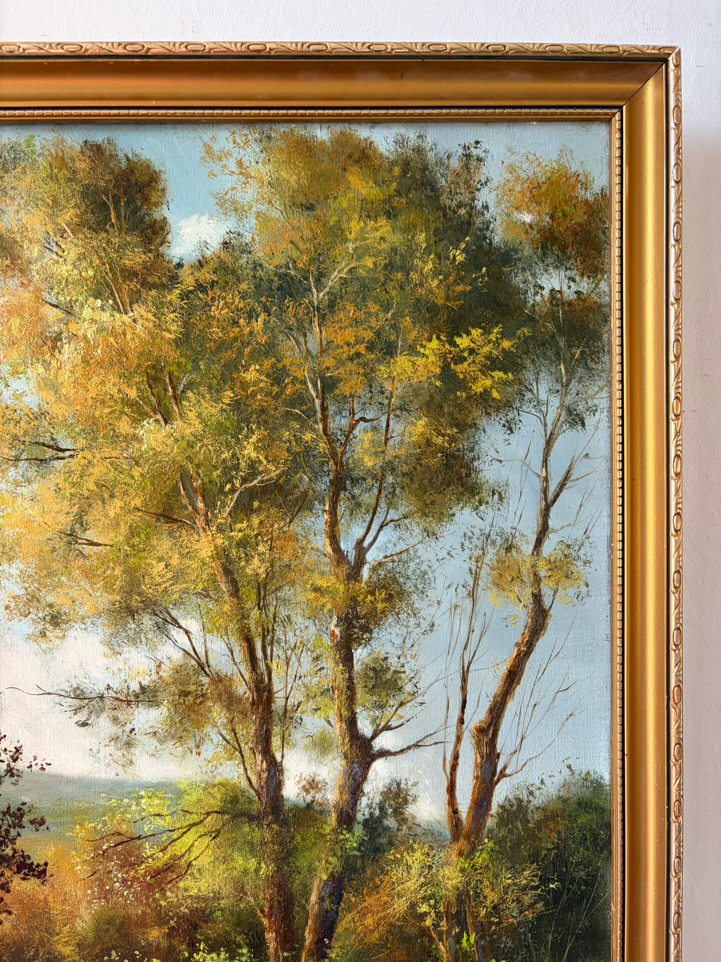 Balade au bord de la rivière, huile sur toile
