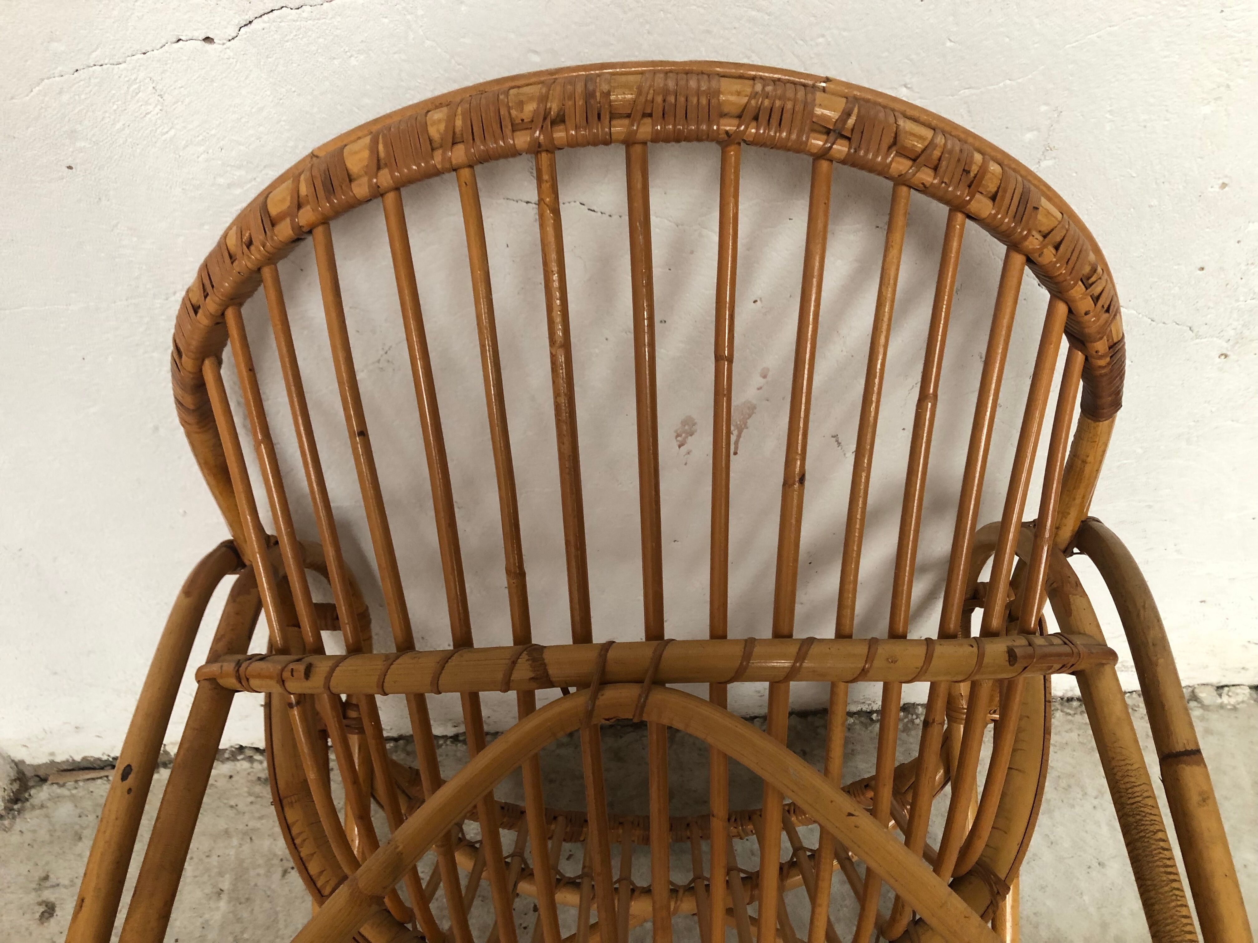 Rattan armchair bamboo wicker 70s vintage