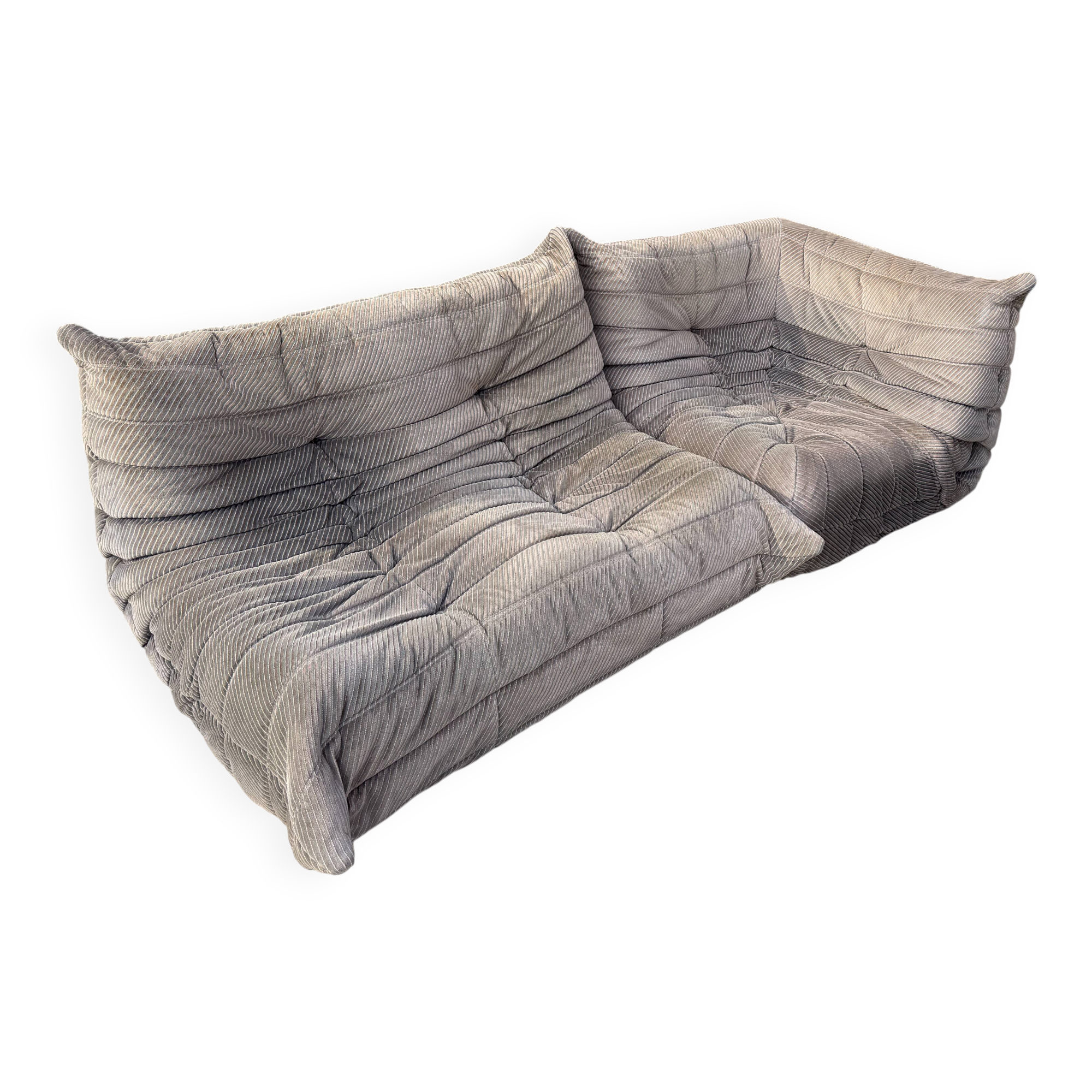 100% authentic Ligne Roset Togo 2-seater & corner diagonal striped fabric