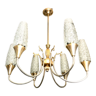 Neoclassical golden chandelier 6 tulips 1960
