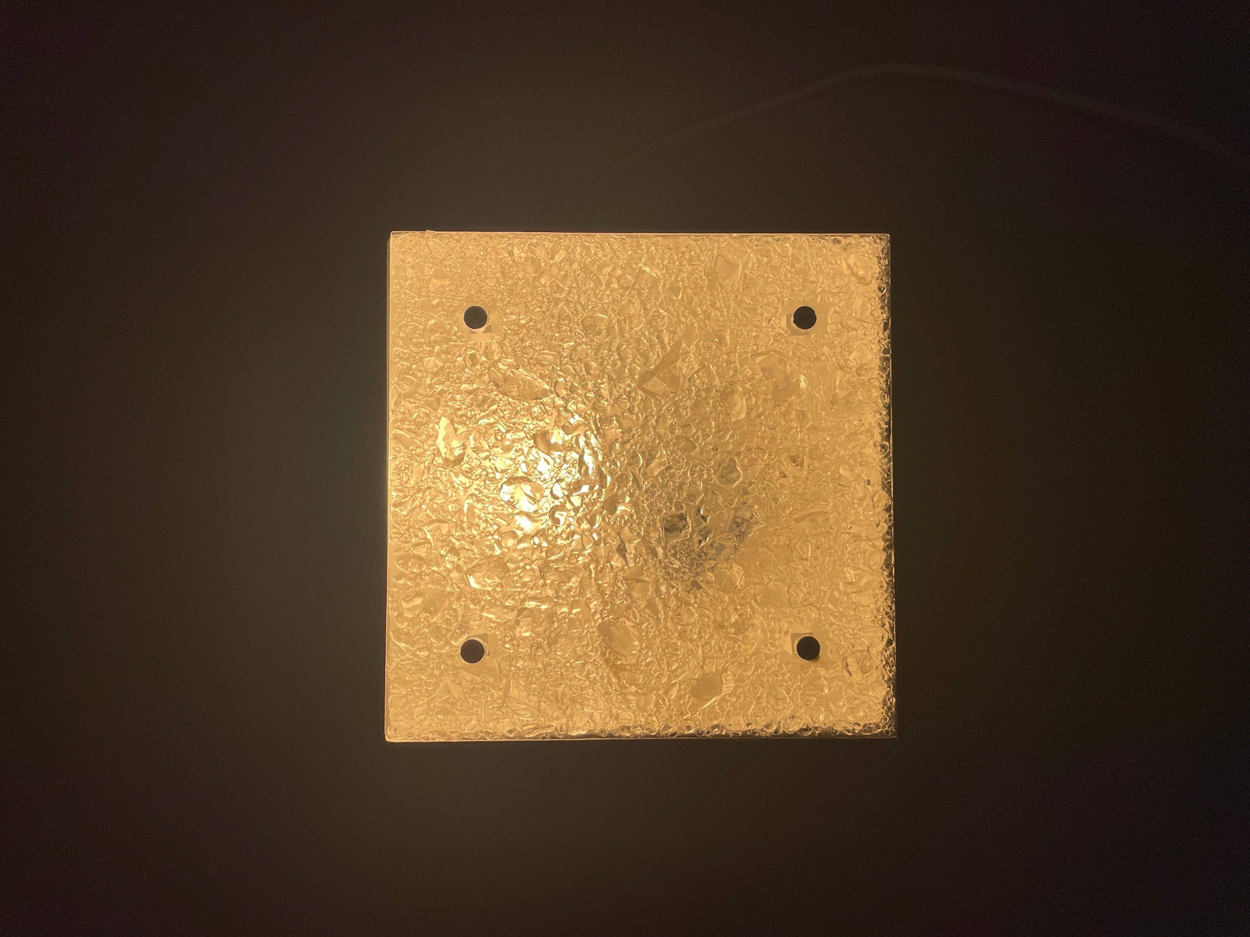 Recessed ceiling light in crystal, glass and metal, square design, 1960s, Germany