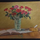 Oil on cardboard table bouquet of flowers