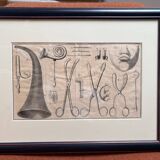 Antique Print Engraving 19th Century Framed Medical Instruments engraving Lorenzo