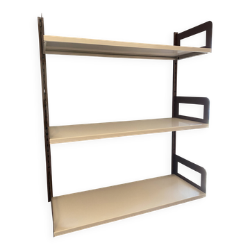Modular metal wall shelf in brown and beige vintage 70s design.