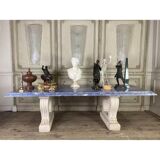 Blue granite table azul bahia and pierre limoneuse circa 1980