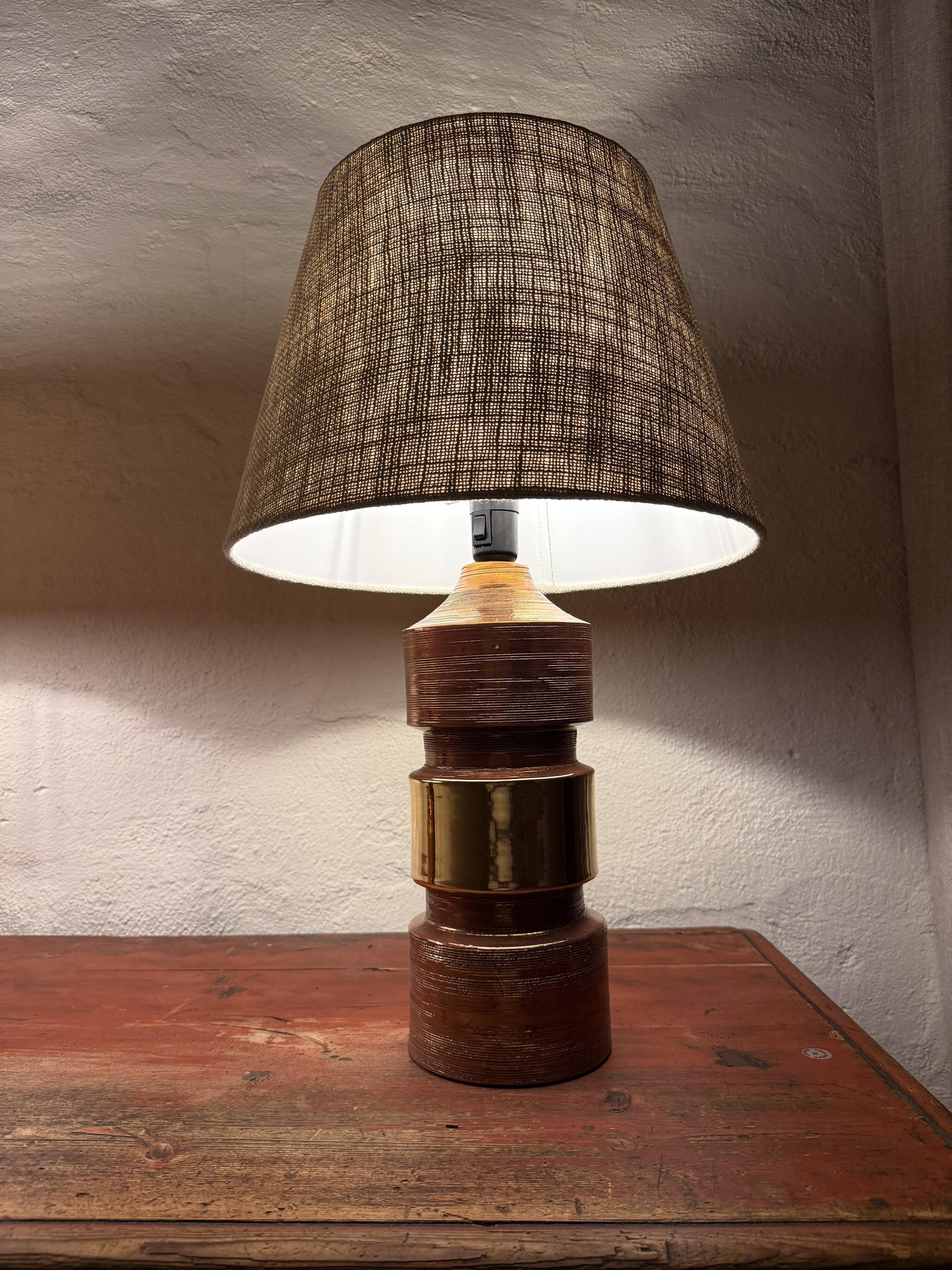 Vintage Bergboms Bitossi table lamps, ceramic with copper glaze, Sweden 1960s.