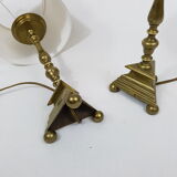 Pair of bedside brass base triangle triangular candelabra Church