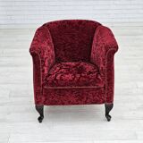 1950s, Danish vintage chair, red cotton/wool fabric, beech wood.