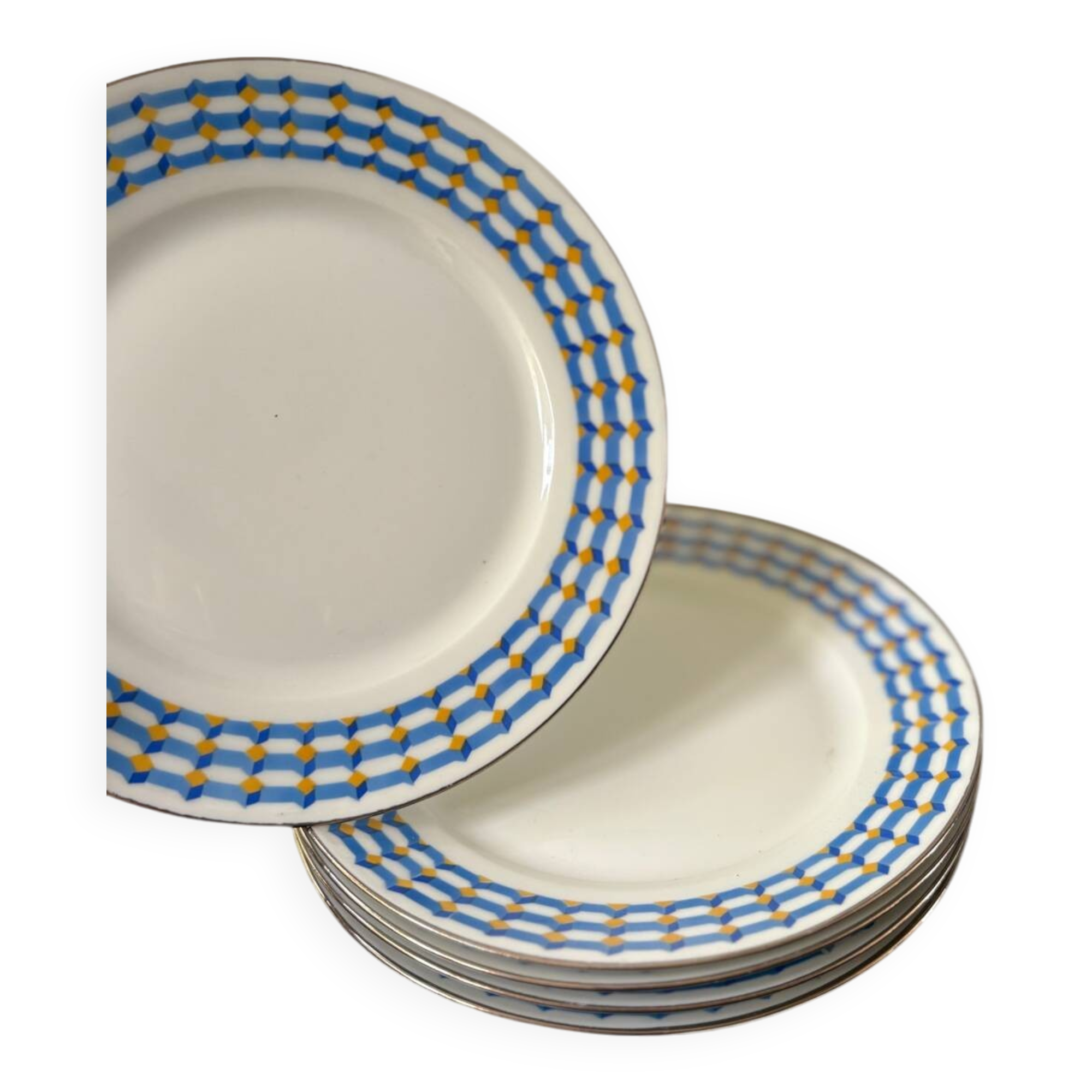 set of 5 geometric Limoges porcelain plates