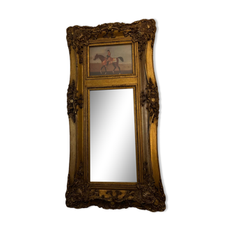 Mirror gilded trumeau decoration horse hunting
