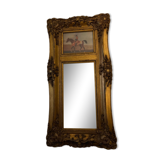 Miroir trumeau doré décor cheval chasse