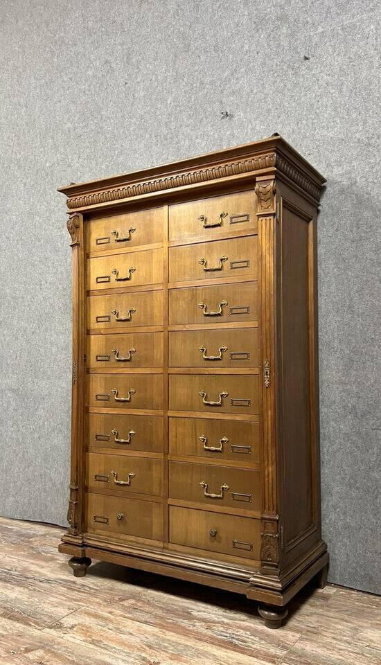 Notary cabinet with drawers in solid walnut, Napoleon III period, circa 1850