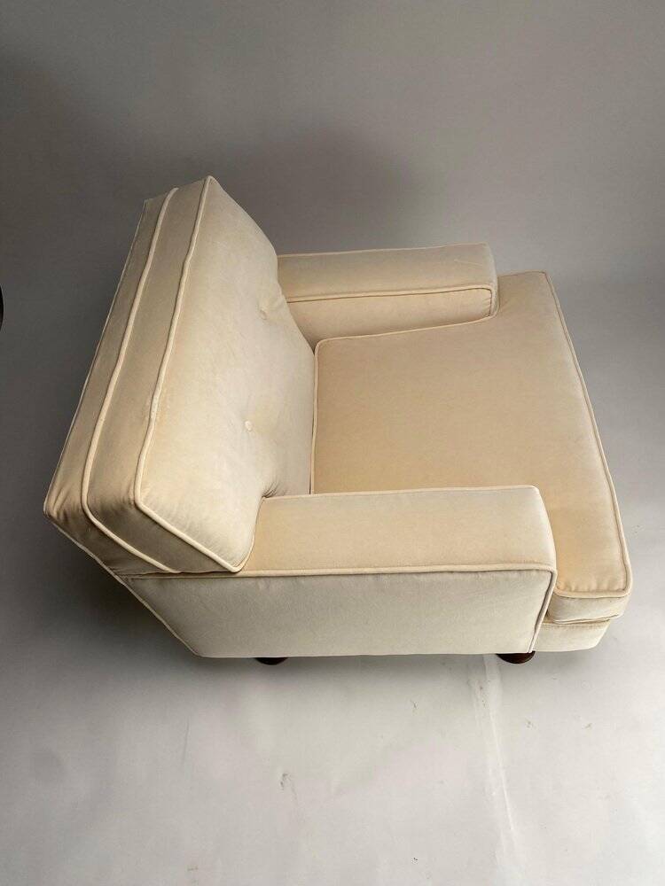 Paire de fauteuils carrés en velours blanc avec pieds en teck attribuées à Marco Zanuso pour Arflex, Italie, 1962