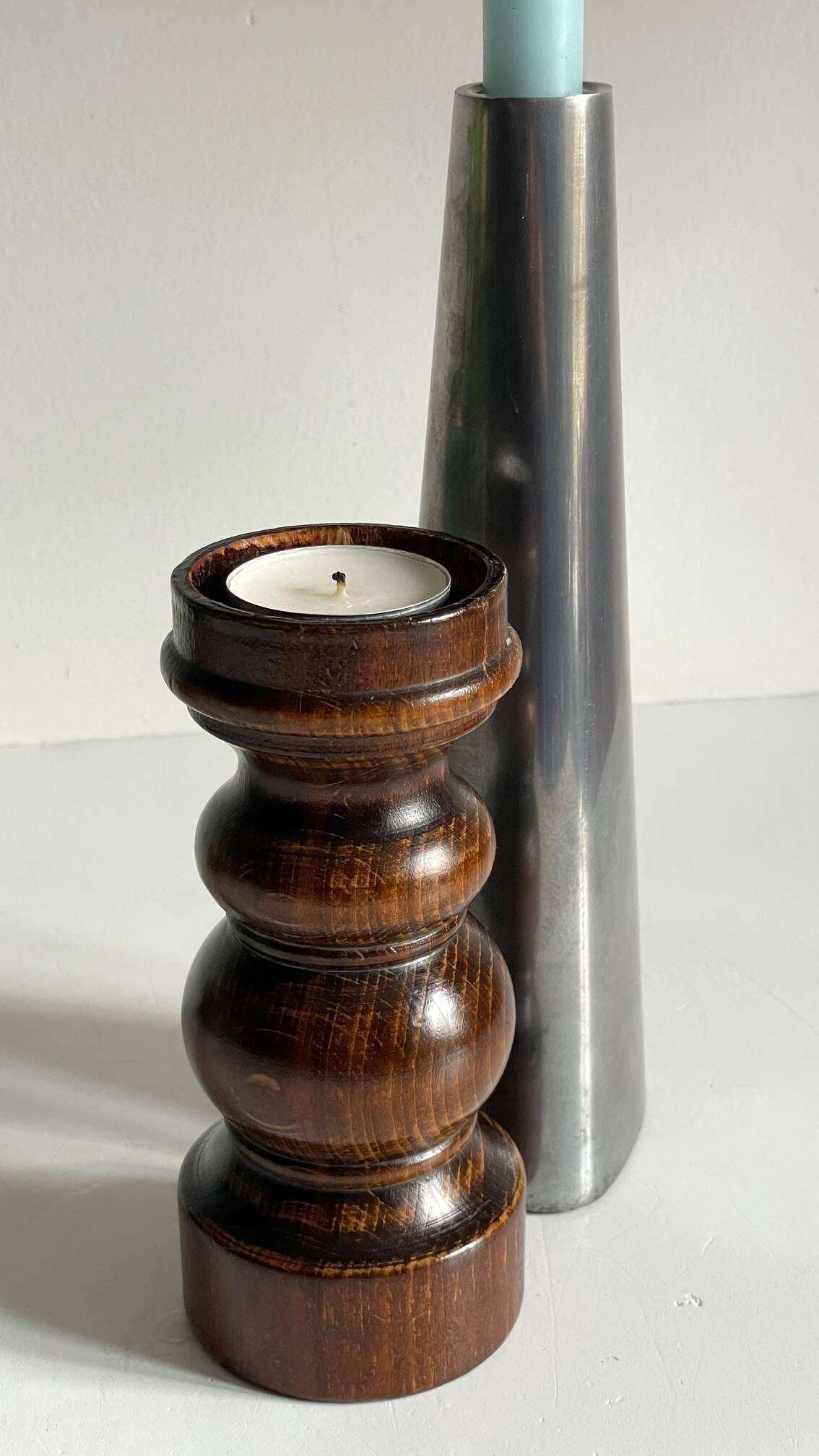 Vintage ikea wood and metal candle holders