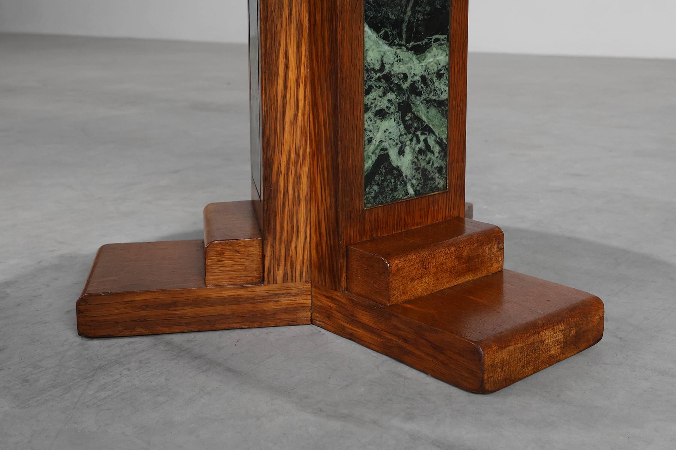 Art Deco Oak and Green Marble Coffee Table, France, 1920