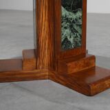 Art Deco Oak and Green Marble Coffee Table, France, 1920