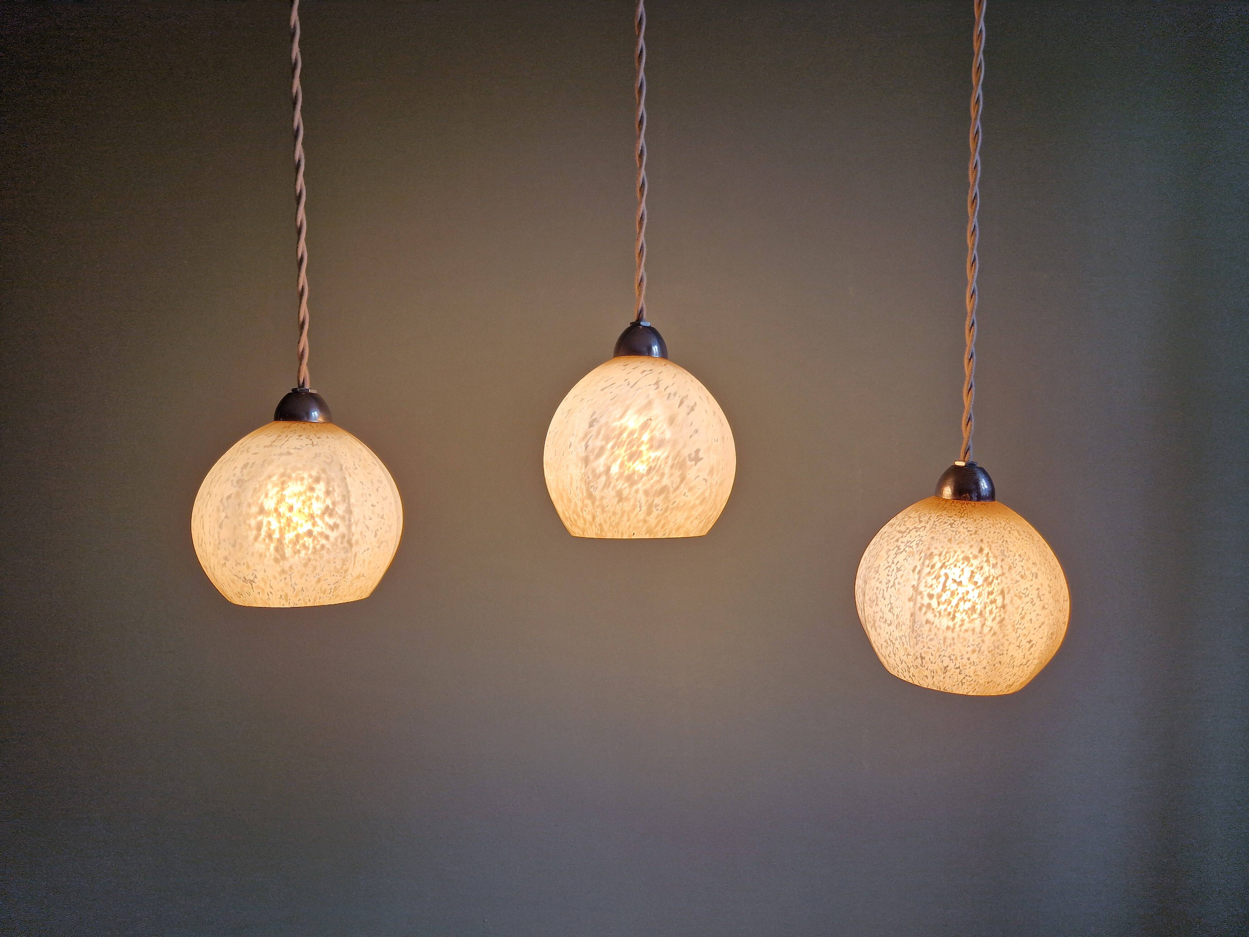 Art Deco pendant/lamp in pink speckled glass (2 available)