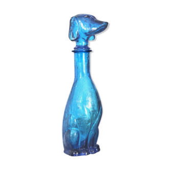 Bouteille chien bleu en verre Empoli années 60
