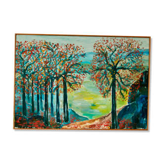 Original vintage Swedish oil on canvas – "Autumn Trees"