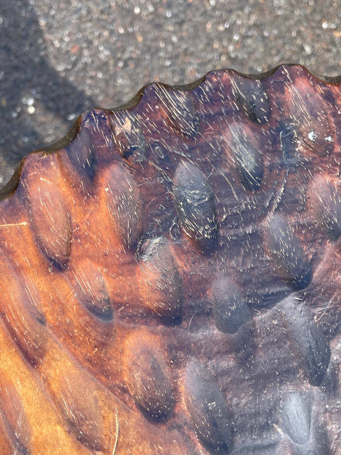 Brutalist low tripod wooden stool
