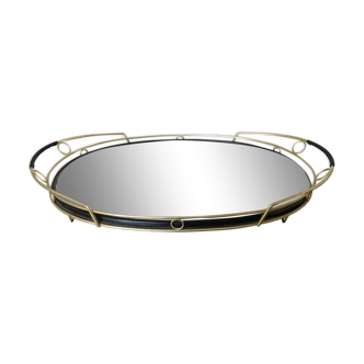 Mirror tray, modernist, minimalist, in gold metal and scoubidou, 1950-1960