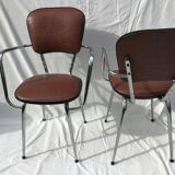 2 fauteuils cuisine métal chromé skaï marron 60’s