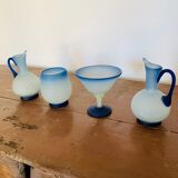 Set of 4 blue glass paste dinnerware