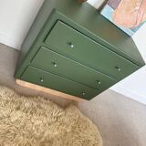 Vintage olive green chest of drawers with striped base