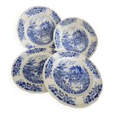 Set of 4 Pyroblan porcelain plates with vintage blue and white decor