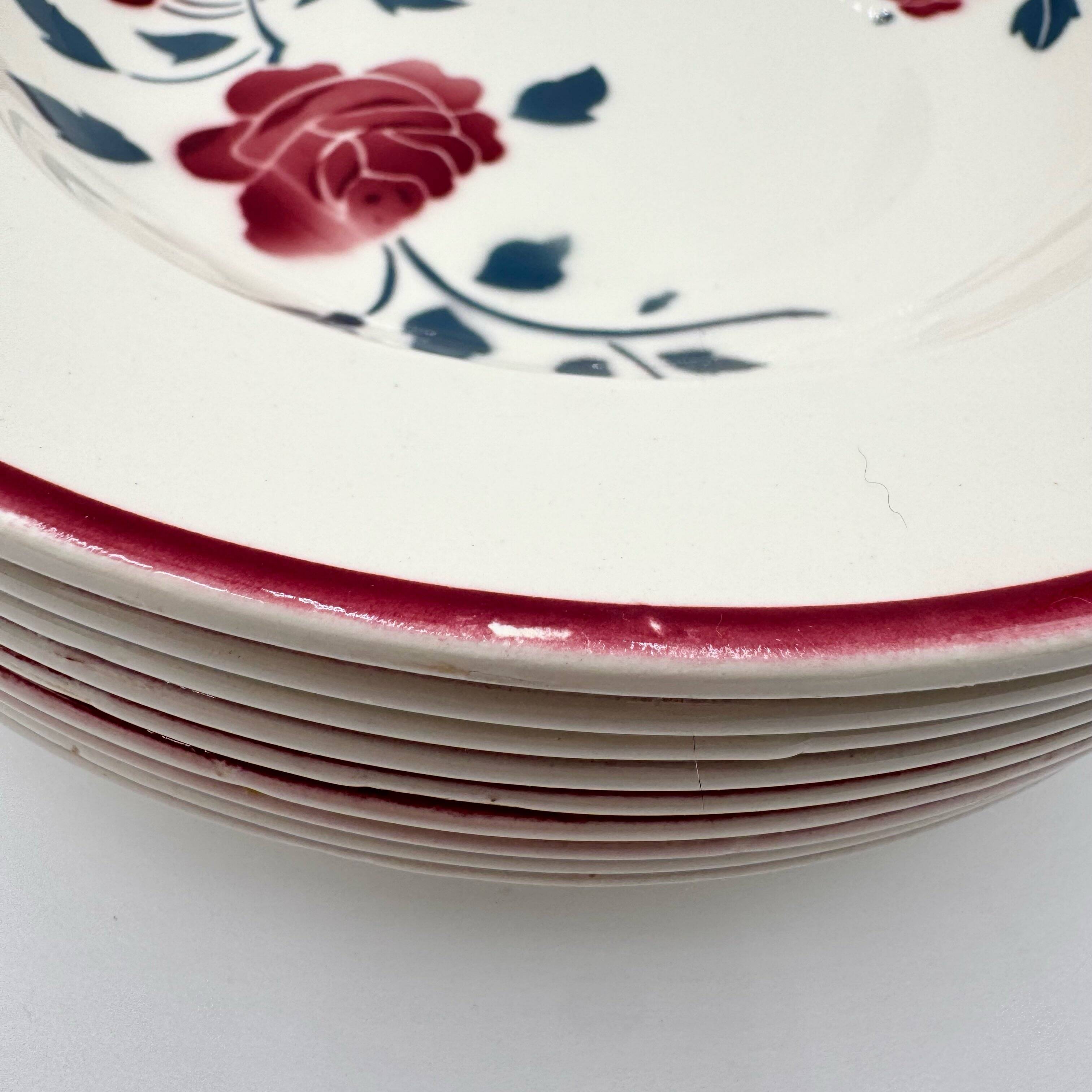 9 soup plates Badonviller model "Les Roses" from the 1950s