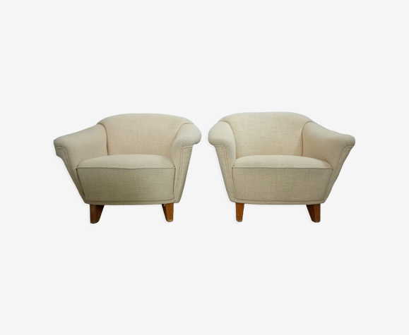pair of scandinavian armchairs with original wool fabric