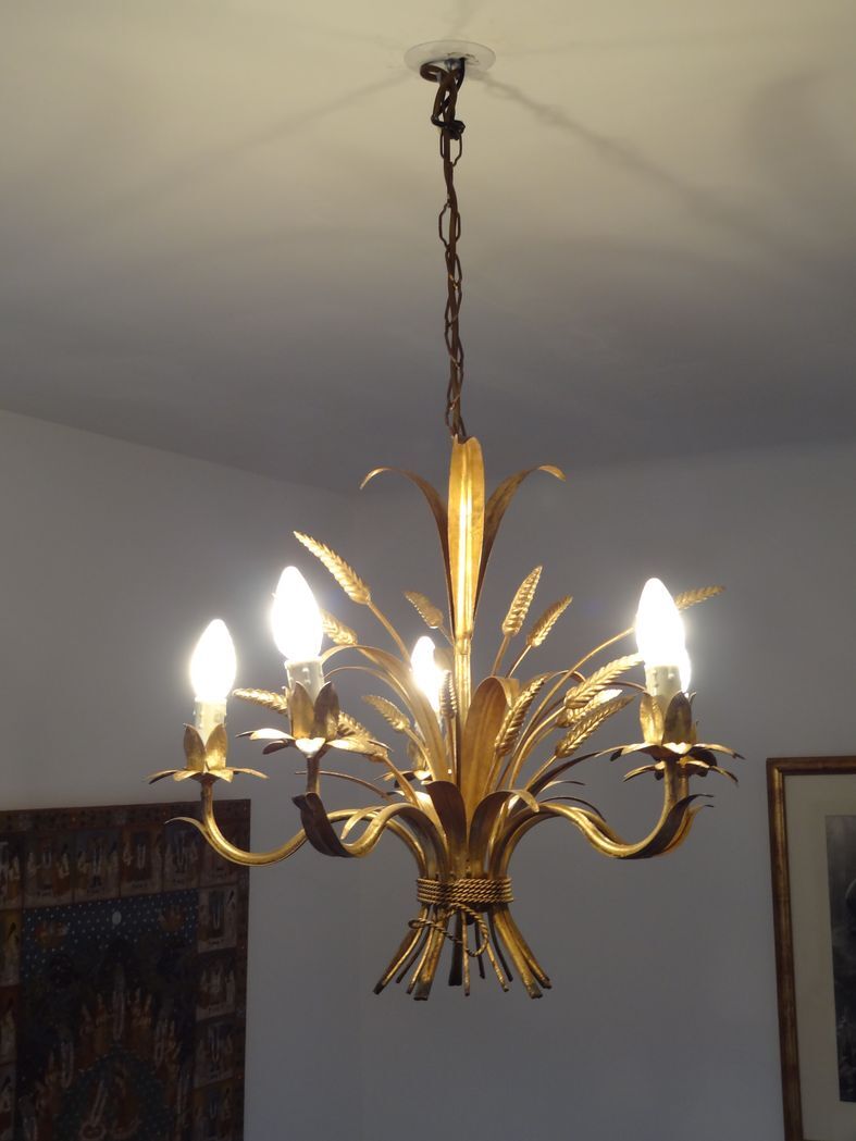 Lustre en métal doré épis de blé et feuillage