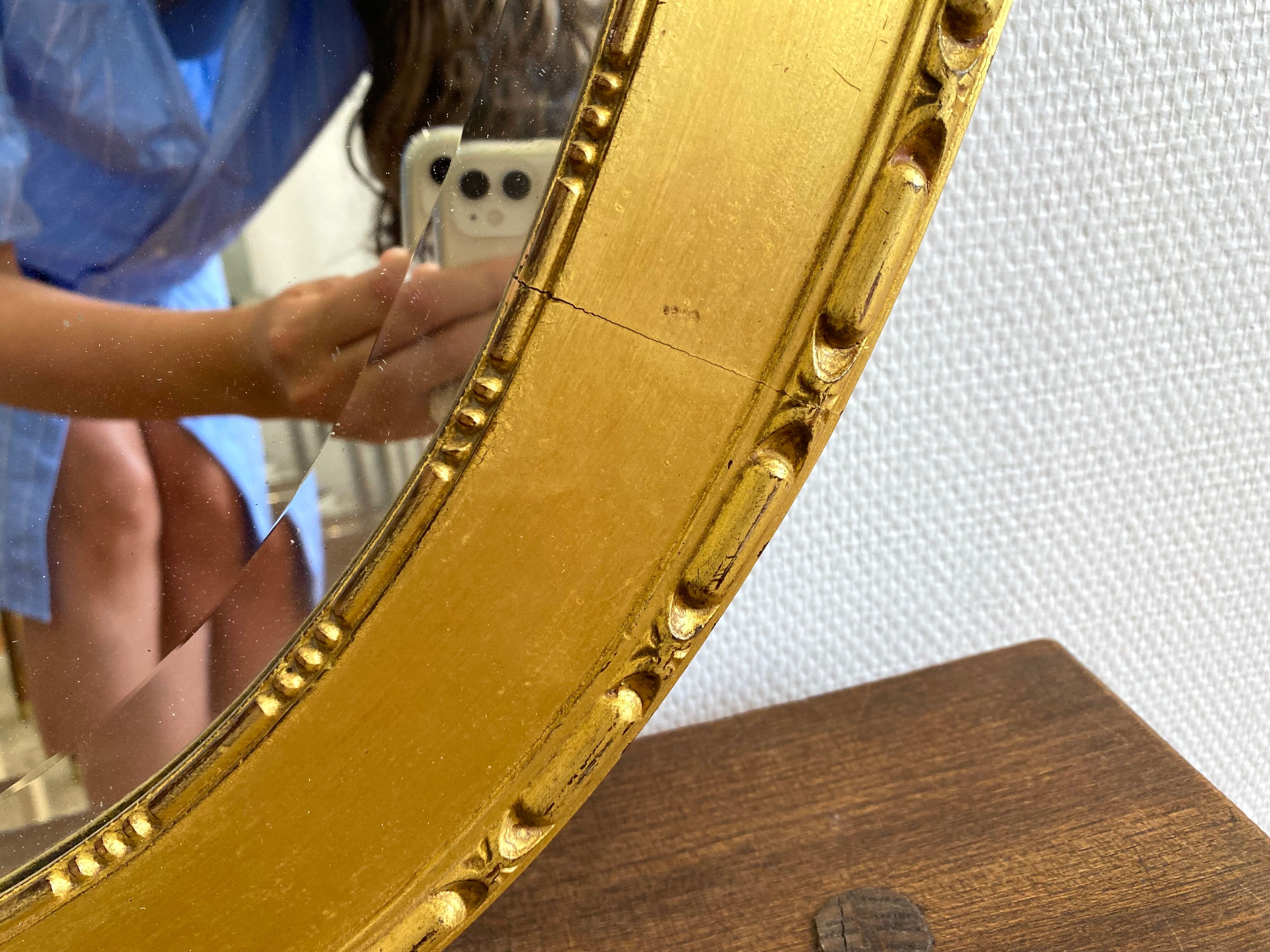 XXth oval mirror, gilded wood trumeau, beveled ice, vintage medallion mirror