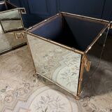 Pair of "bamboo" model planters in gold metal and glass from the 70s