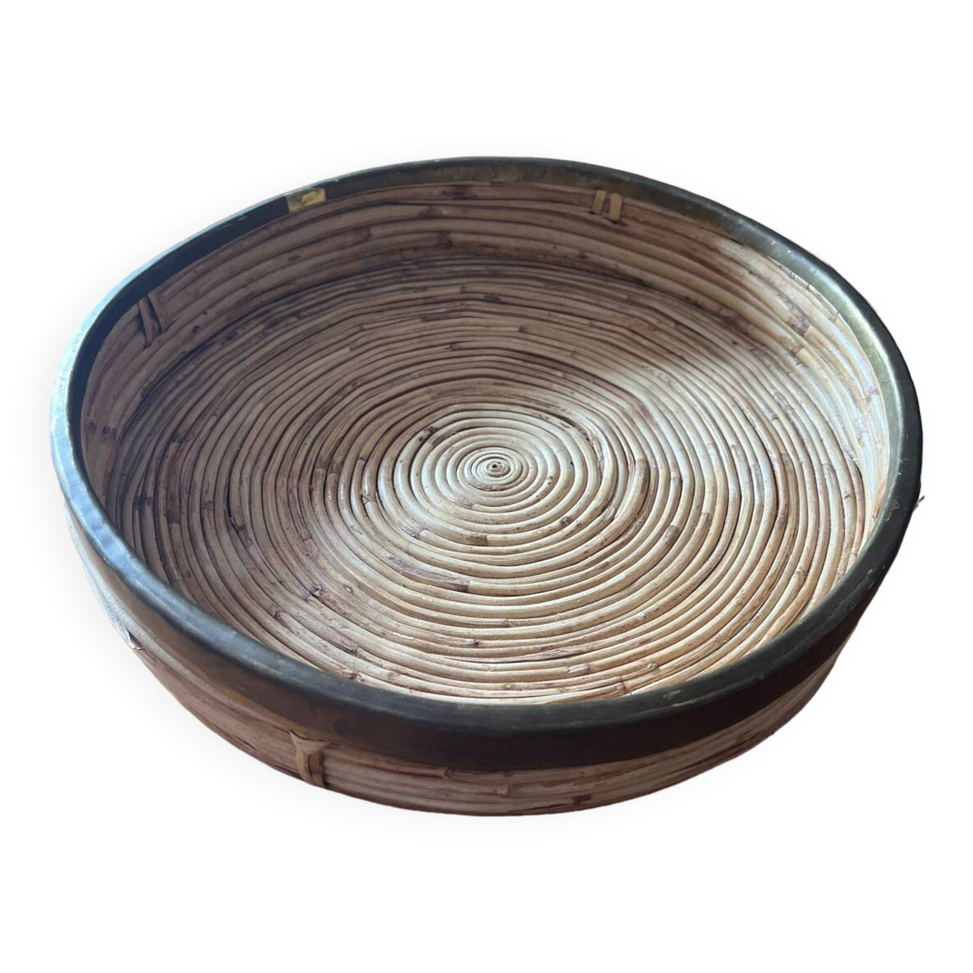 Rattan and brass tray