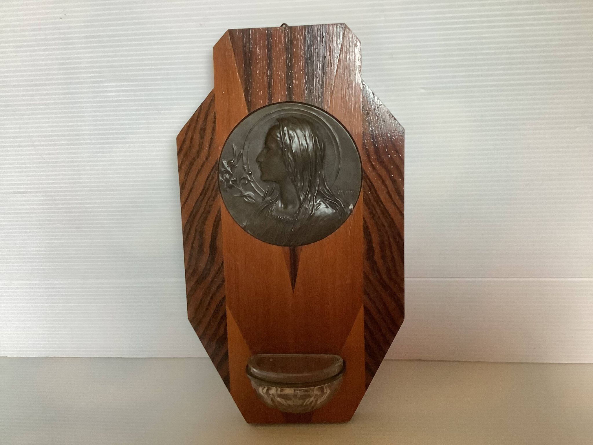 Ruffony wooden holy water font in Art Deco style