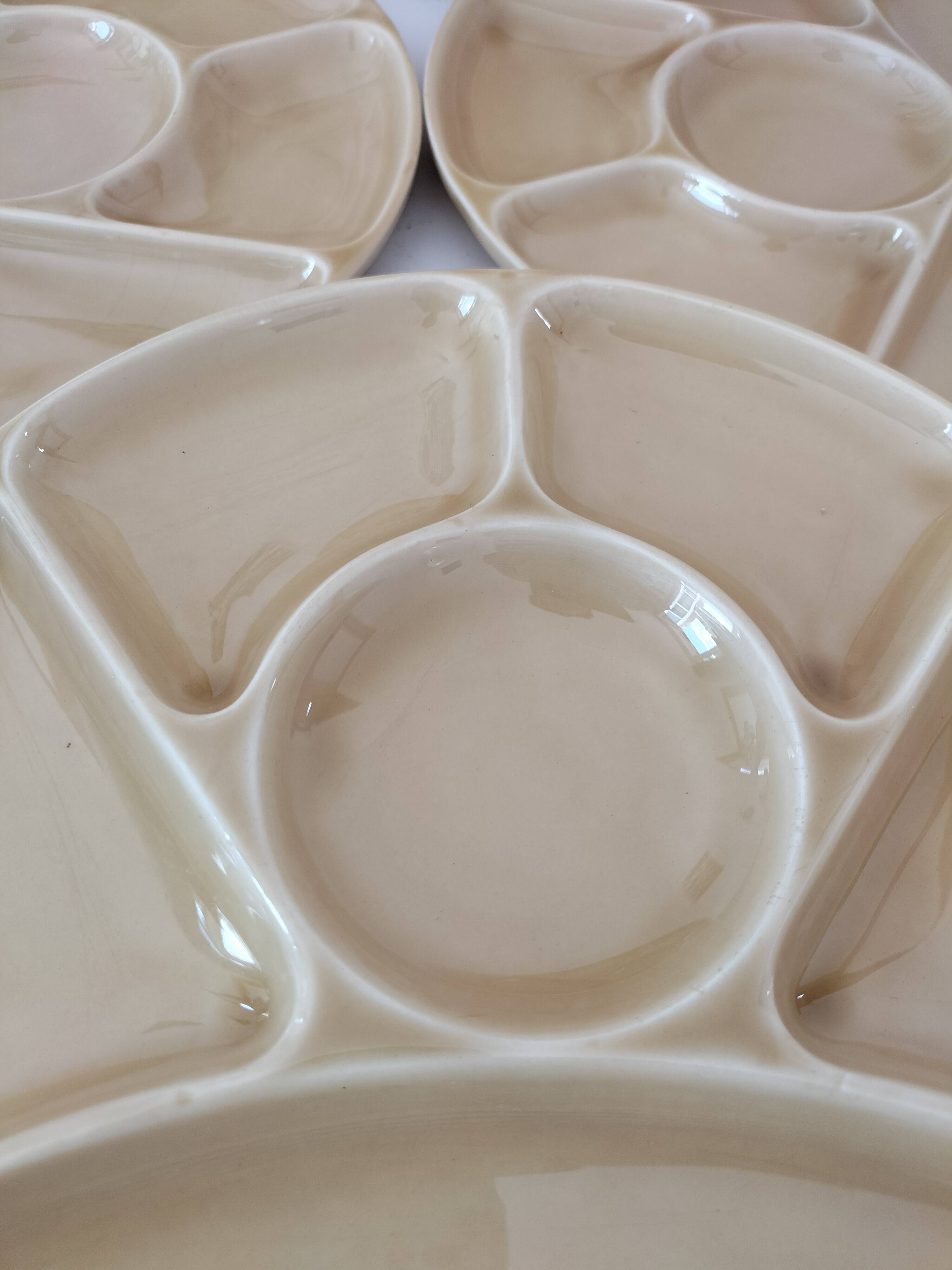 6 compartmentalized plates Gien France – butter yellow shade