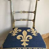 Chaise de chambre époque Napoleon III  Fleurs de Lys et décors peints colorés