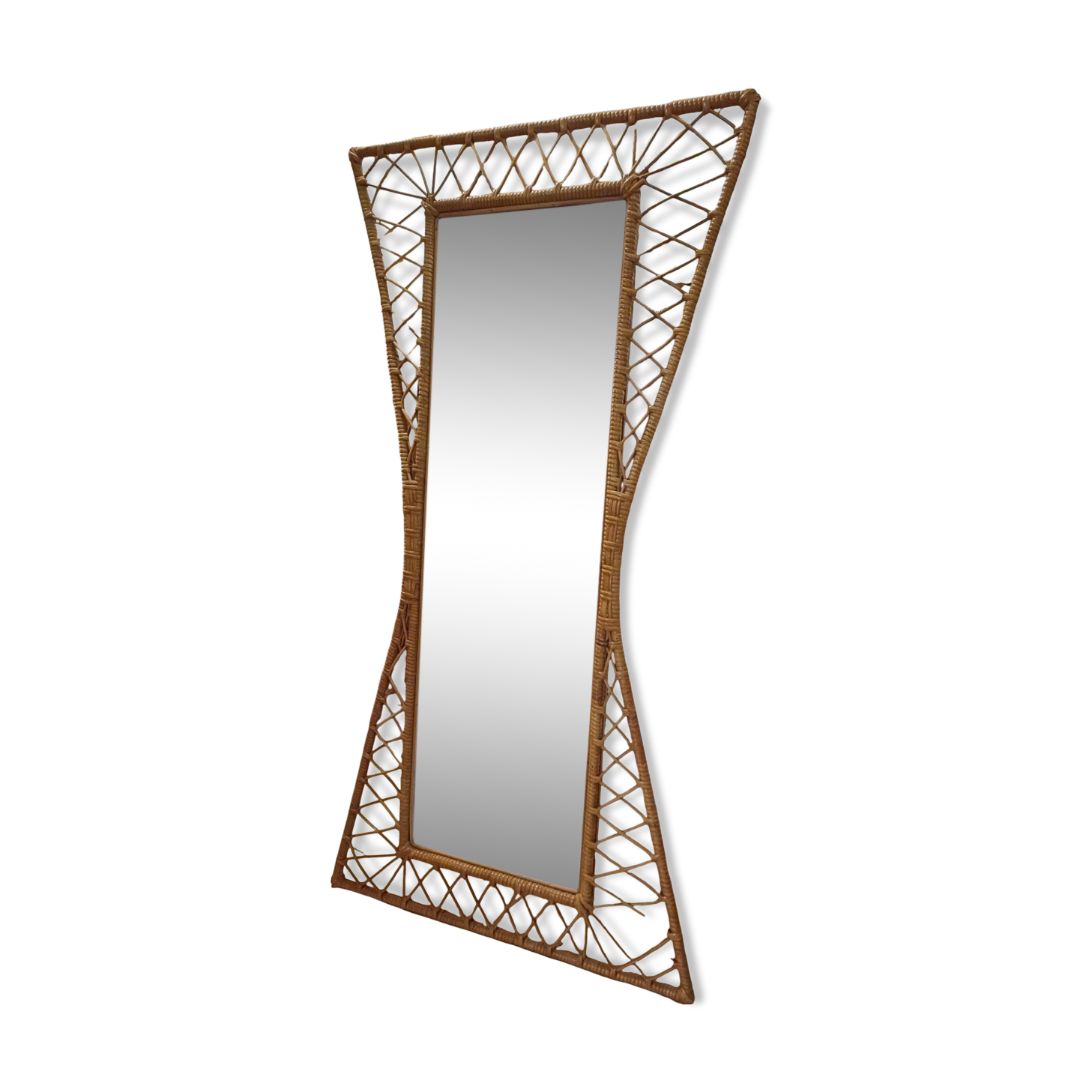 Large and unusual rattan mirror from the 1960s