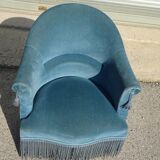 Fauteuil crapaud en velours bleu