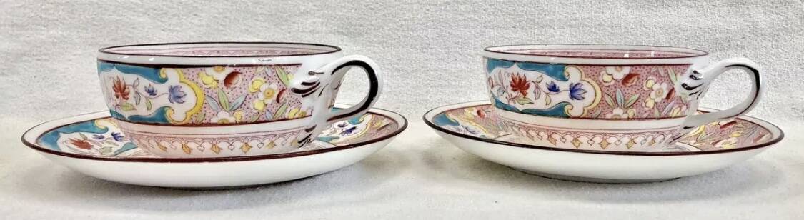 2 old Sarreguemines Minton porcelain tea cups + saucers