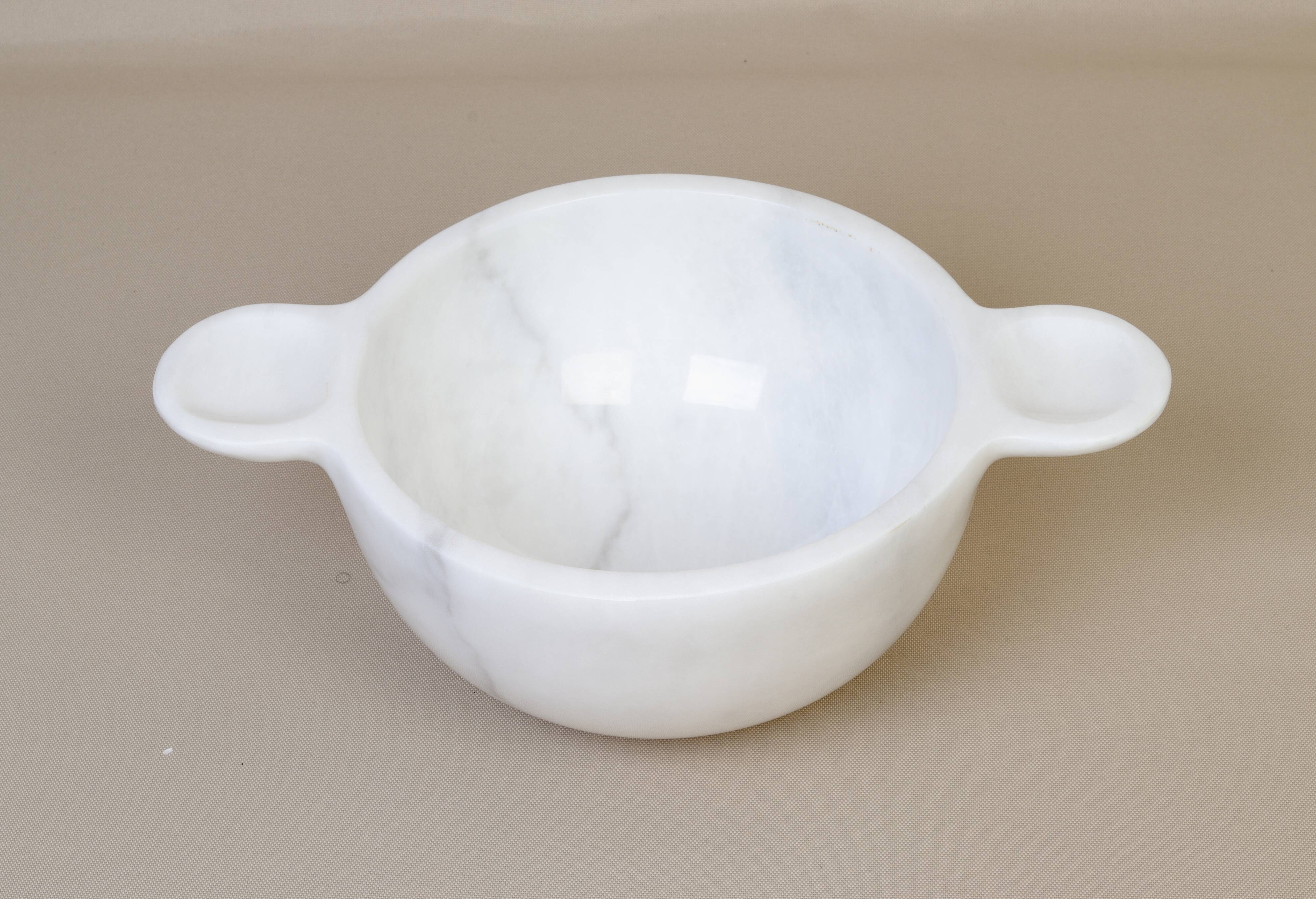 Gabriella – White Natural Marble Bowl with handles  | L 32cm W 20cm H 10cm
