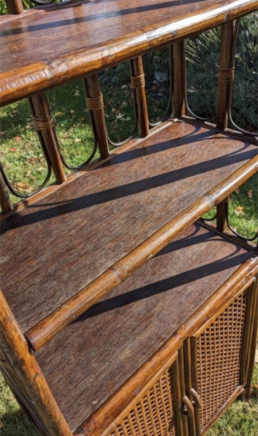 Vintage rattan bookcase shelf