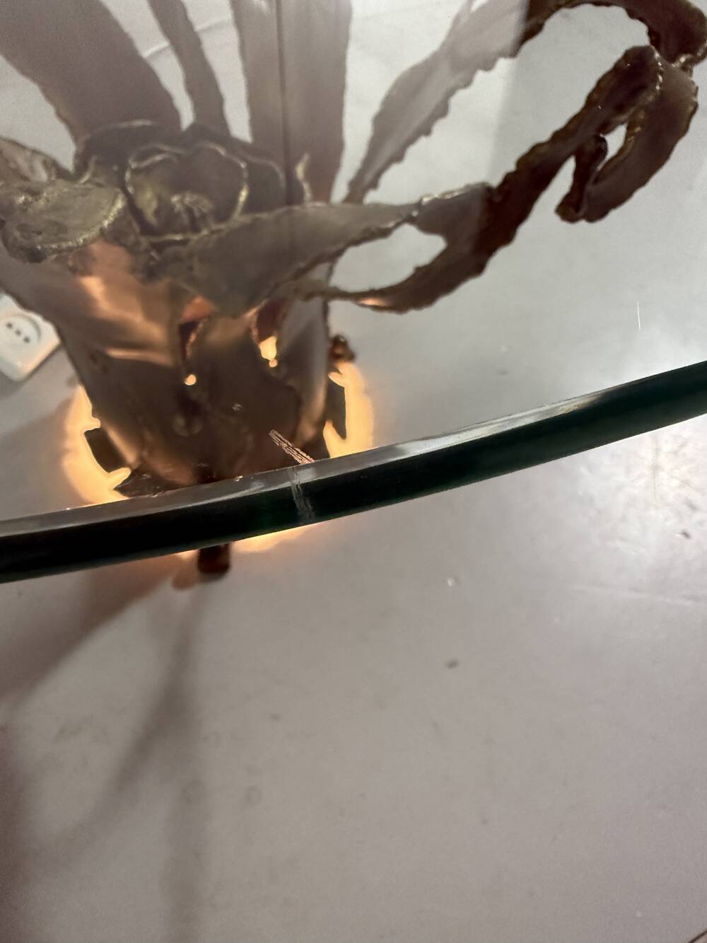 Illuminated brutalist coffee table dark brass 1960’s