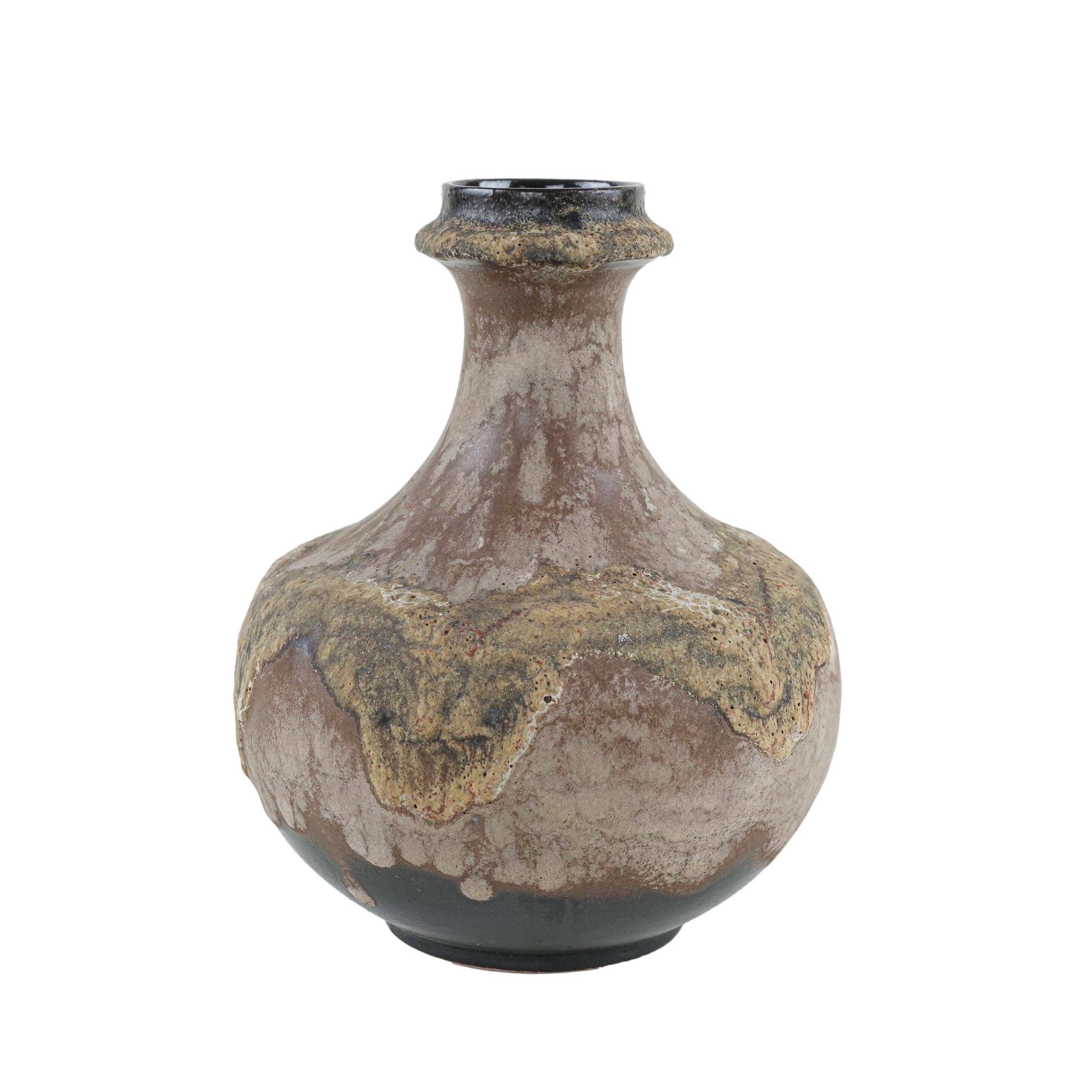West German ceramic vase with fat lava glaze, 1970s