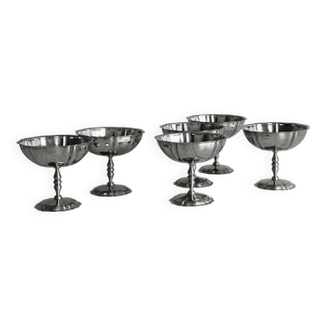 6 coupelles sur pied en inox style Letang Remy