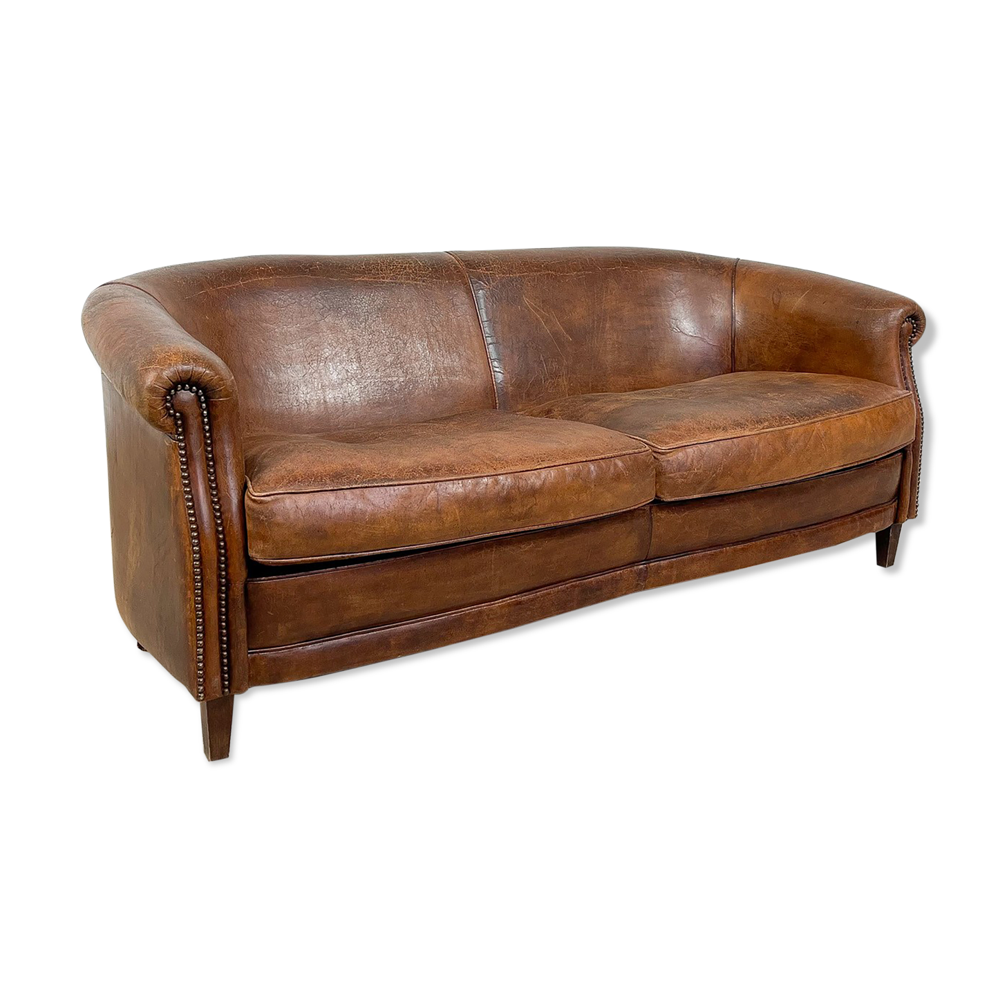 Vintage sheep leather three seater club sofa