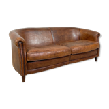 Vintage sheep leather three seater club sofa