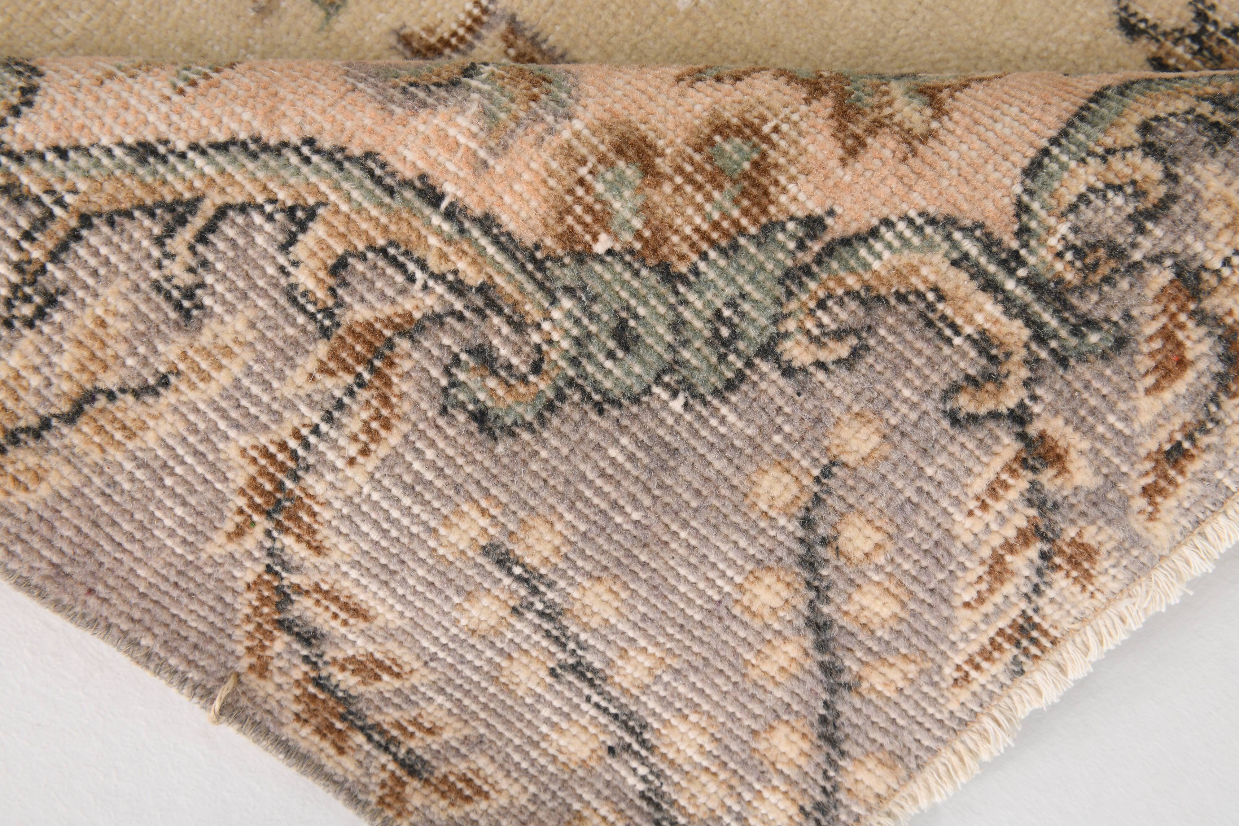 3x7 Cream & Brown Oriental Vintage Rug, 108x207Cm